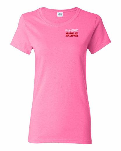 Living in Custom Made in Nova Scotia Left Chest and Back womens-tee