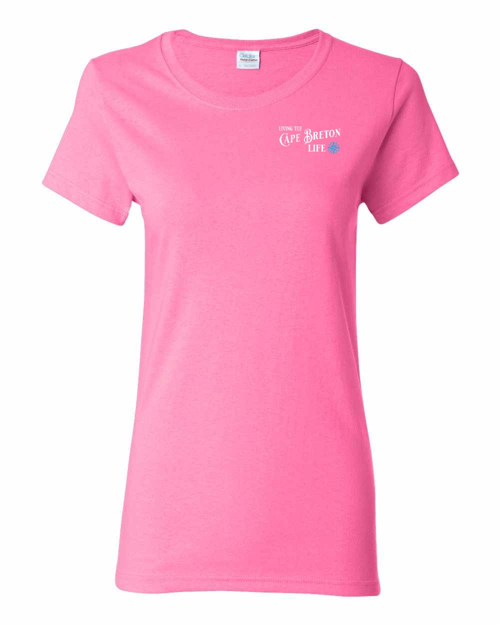 Living the Cape Breton Life blue Left Chest and Back Women's Tee
