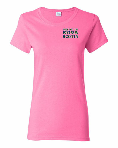 Made In Nova Scotia ( Tartan Lettering) Left Chest and Back womens-tee