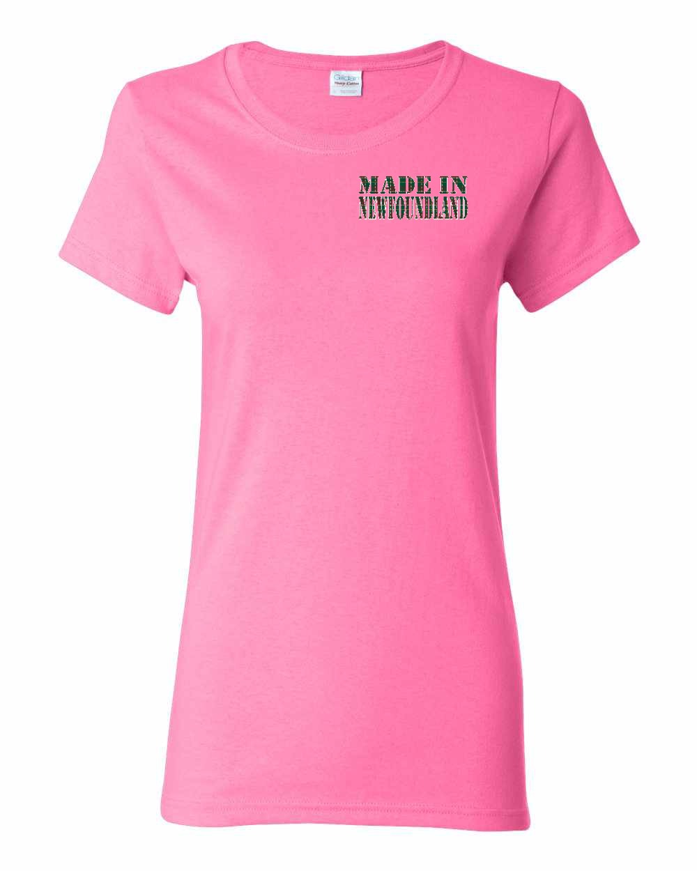 Made In NFLD ( Tartan Lettering) Left Chest and Back Women's Tee