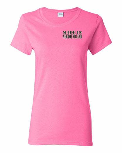 Made In Newfoundland ( Tartan Lettering) Left Chest and Back Women's Tee