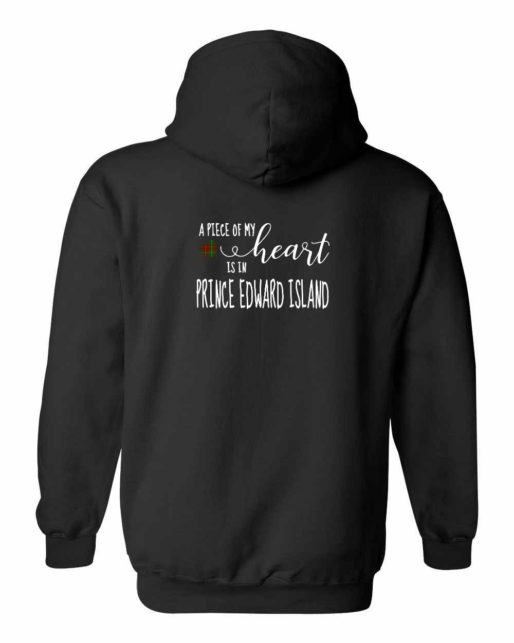A piece of my Heart PEI tartan heart Left Chest and Back pullover hoodie - Unisex