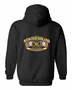 Newfoundland Thing Badge Left Chest and Back Pullover Hoodie in Black - back