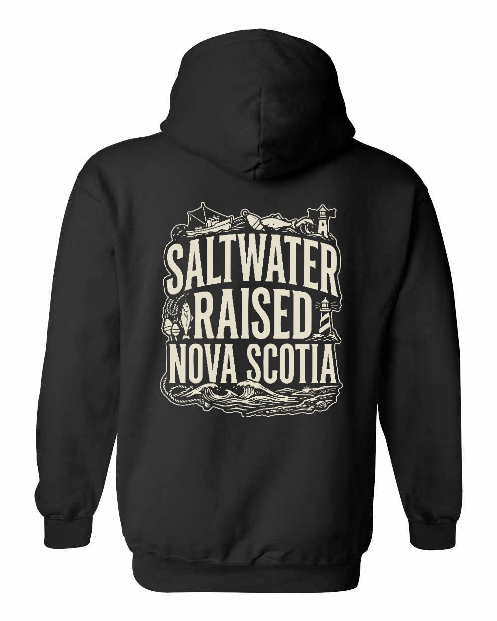 Saltwater Raised NS Folk Left Chest and Back Pullover Hoodie - Unisex