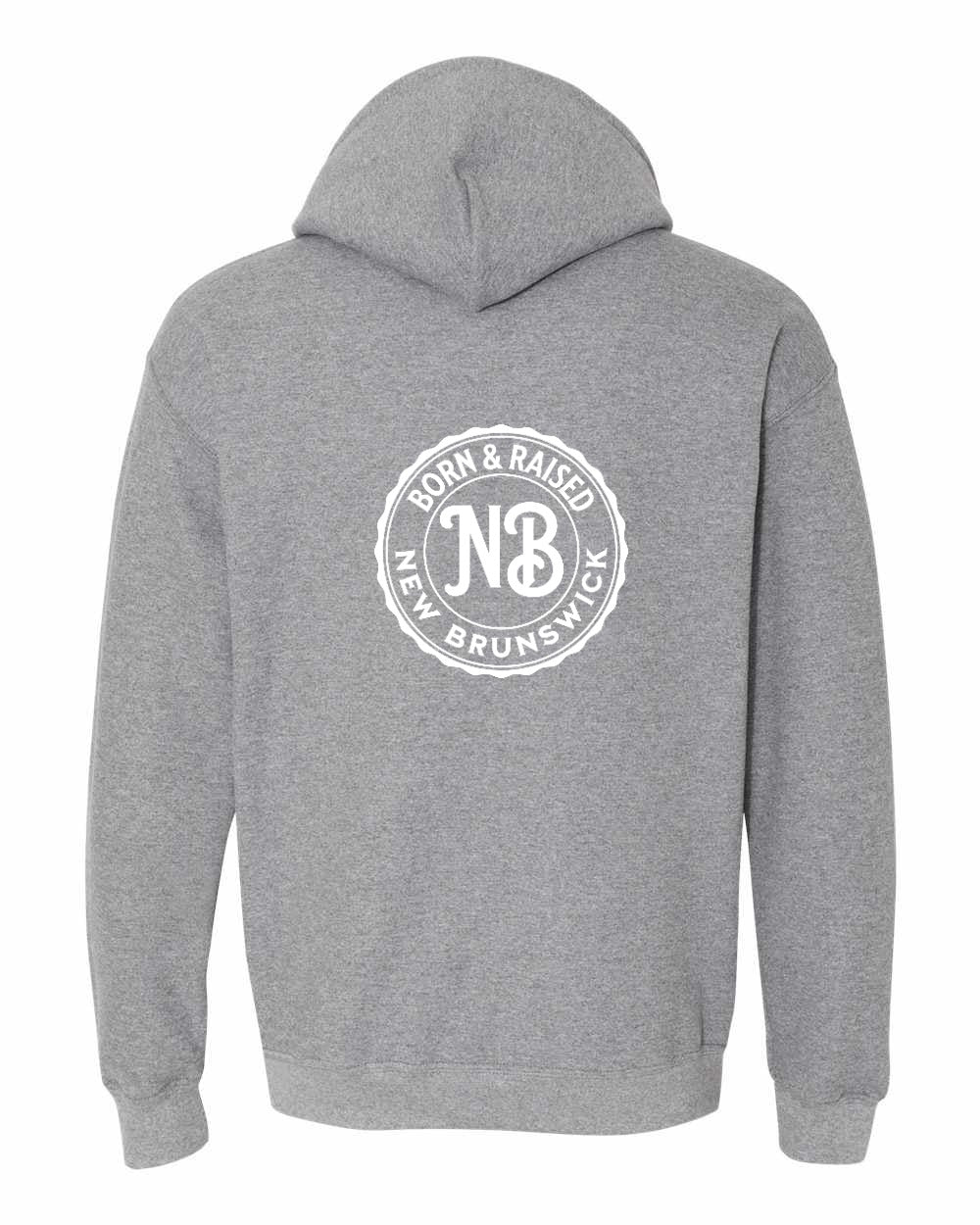 Born & Raised in NB Pullover Hoodie Left Chest and Back - Unisex