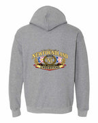 Newfoundland Thing Badge Left Chest and Back Pullover Hoodie in Graphite Heather - back