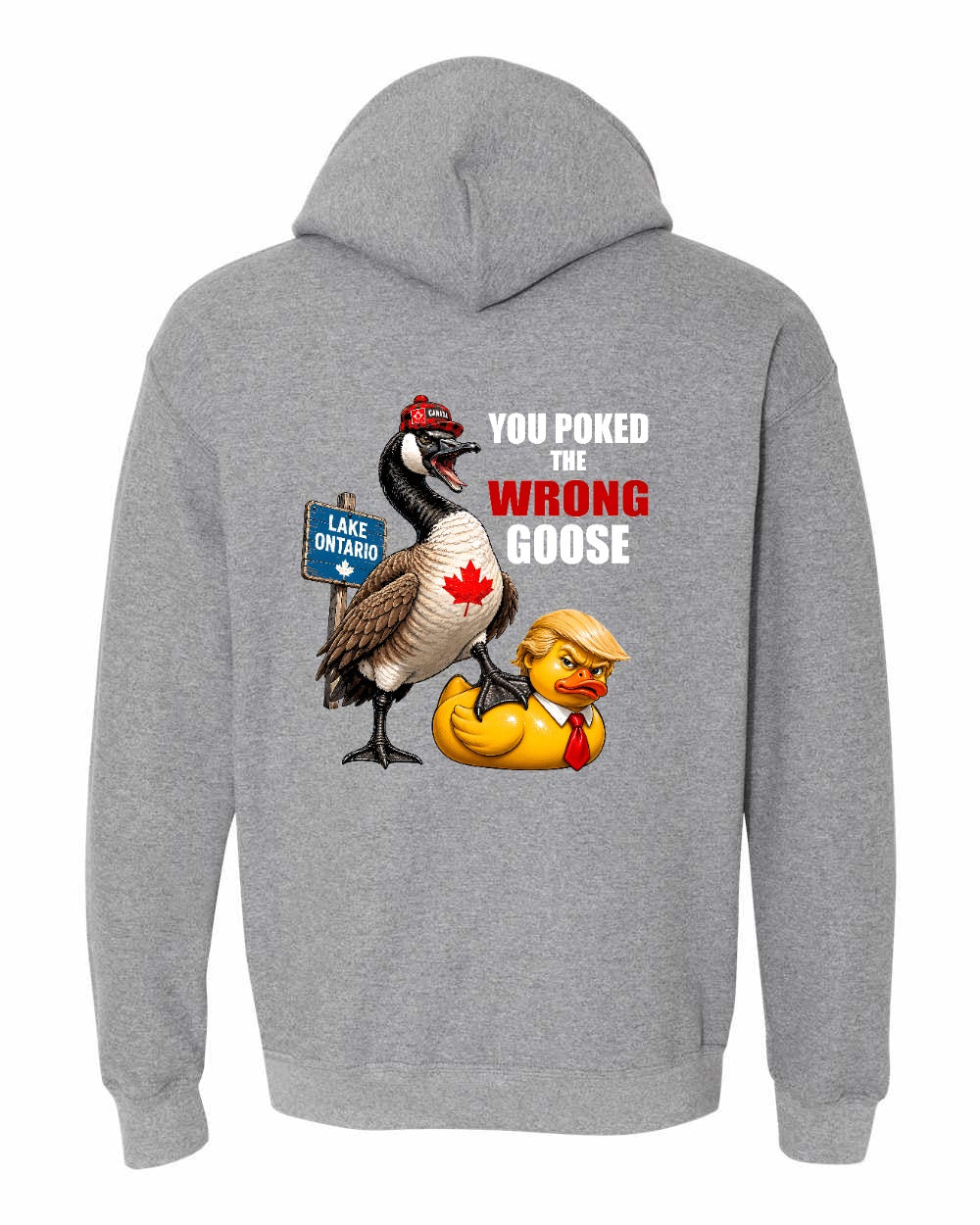 Poked the Wrong Goose Left Chest and Back Pullover Hoodie in Graphite Heather - back