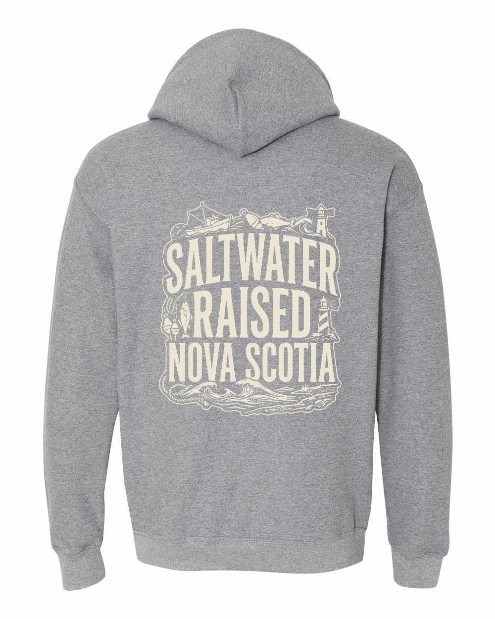 Saltwater Raised NS Folk Left Chest and Back Pullover Hoodie - Unisex