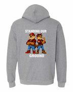 Standing Our Ground Left Chest and Back Pullover Hoodie in Graphite Heather - back
