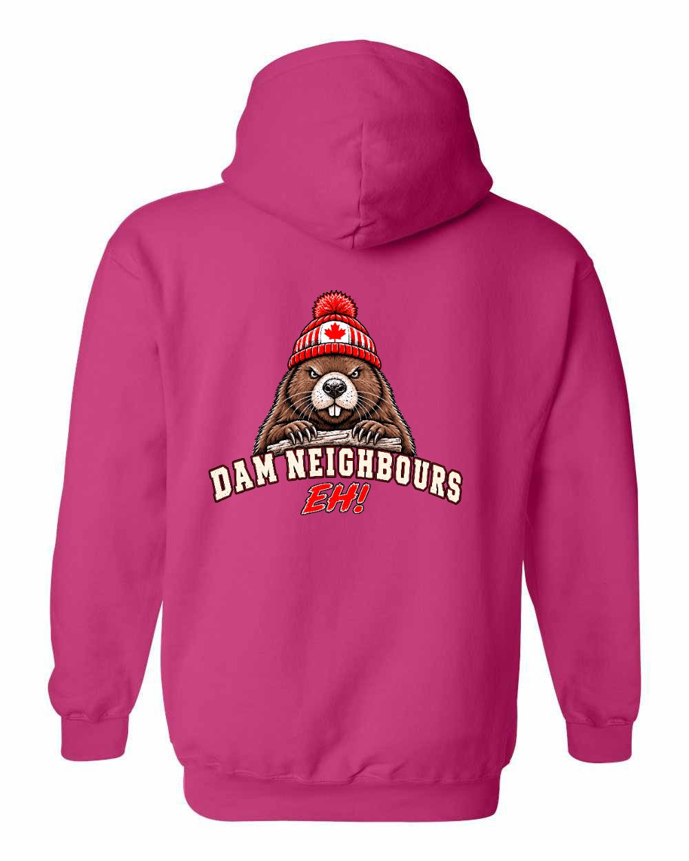 Dam Neighbours Left Chest and Back Pullover Hoodie in Pink - back