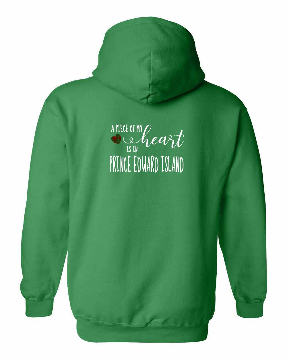 A piece of my Heart PEI tartan heart Left Chest and Back pullover hoodie - Unisex