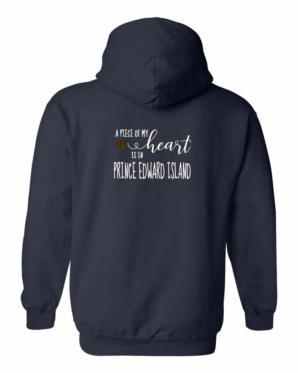 A piece of my Heart PEI tartan heart Left Chest and Back pullover hoodie - Unisex