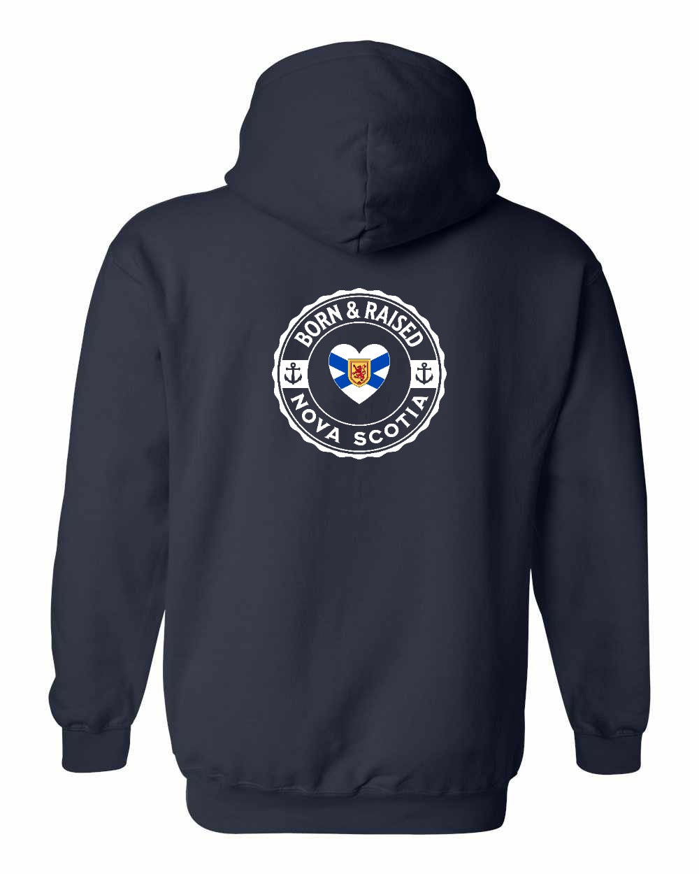 Born and Raised NS Heart Flag Left Chest & Back Pullover Hoodie - Unisex