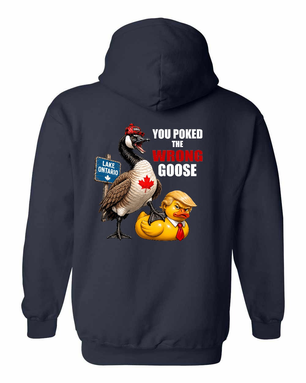 Poked the Wrong Goose Left Chest and Back Pullover Hoodie in Navy - back