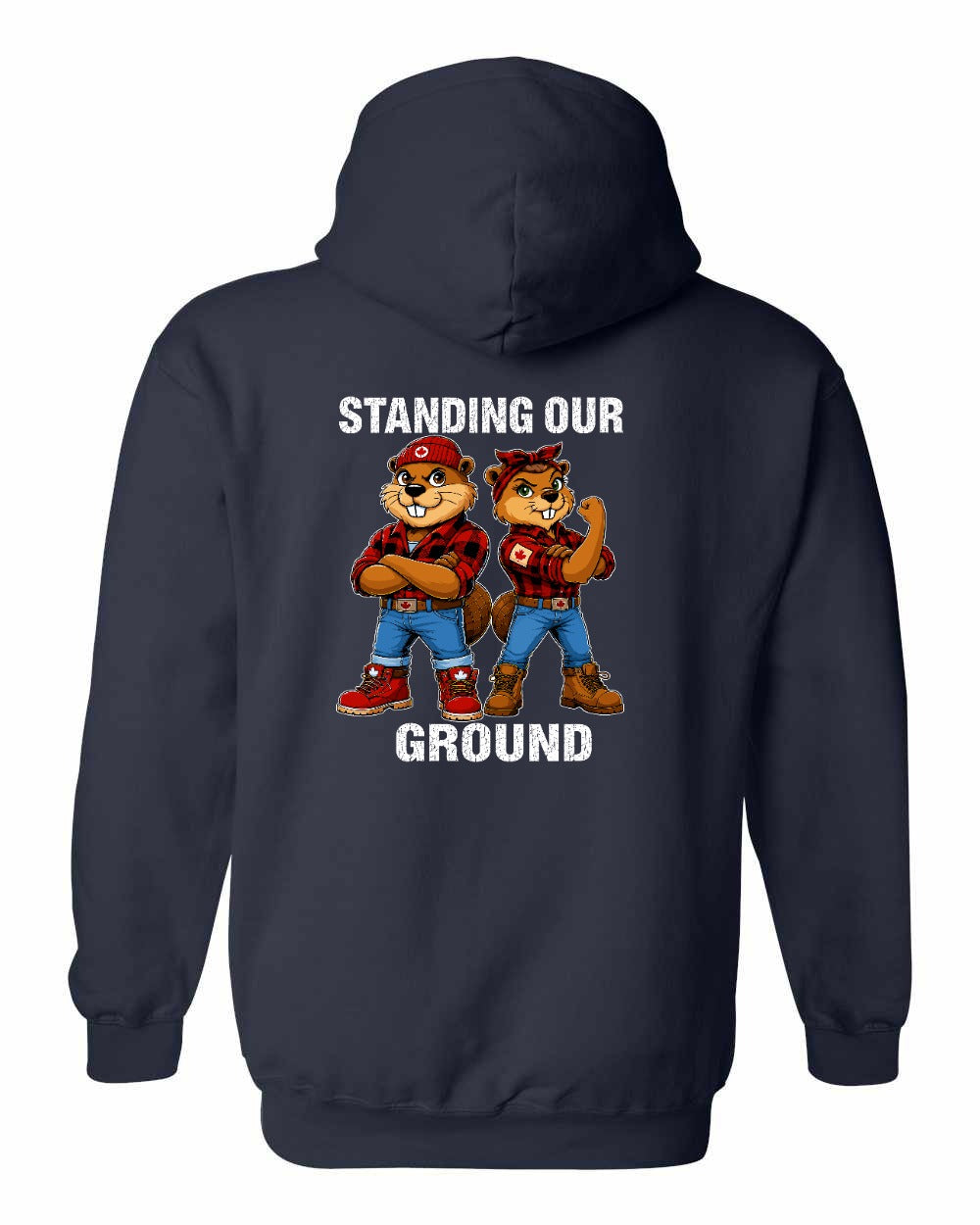 Standing Our Ground Left Chest and Back Pullover Hoodie in Navy - back