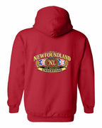 Newfoundland Thing Badge Left Chest and Back Pullover Hoodie in Red - back