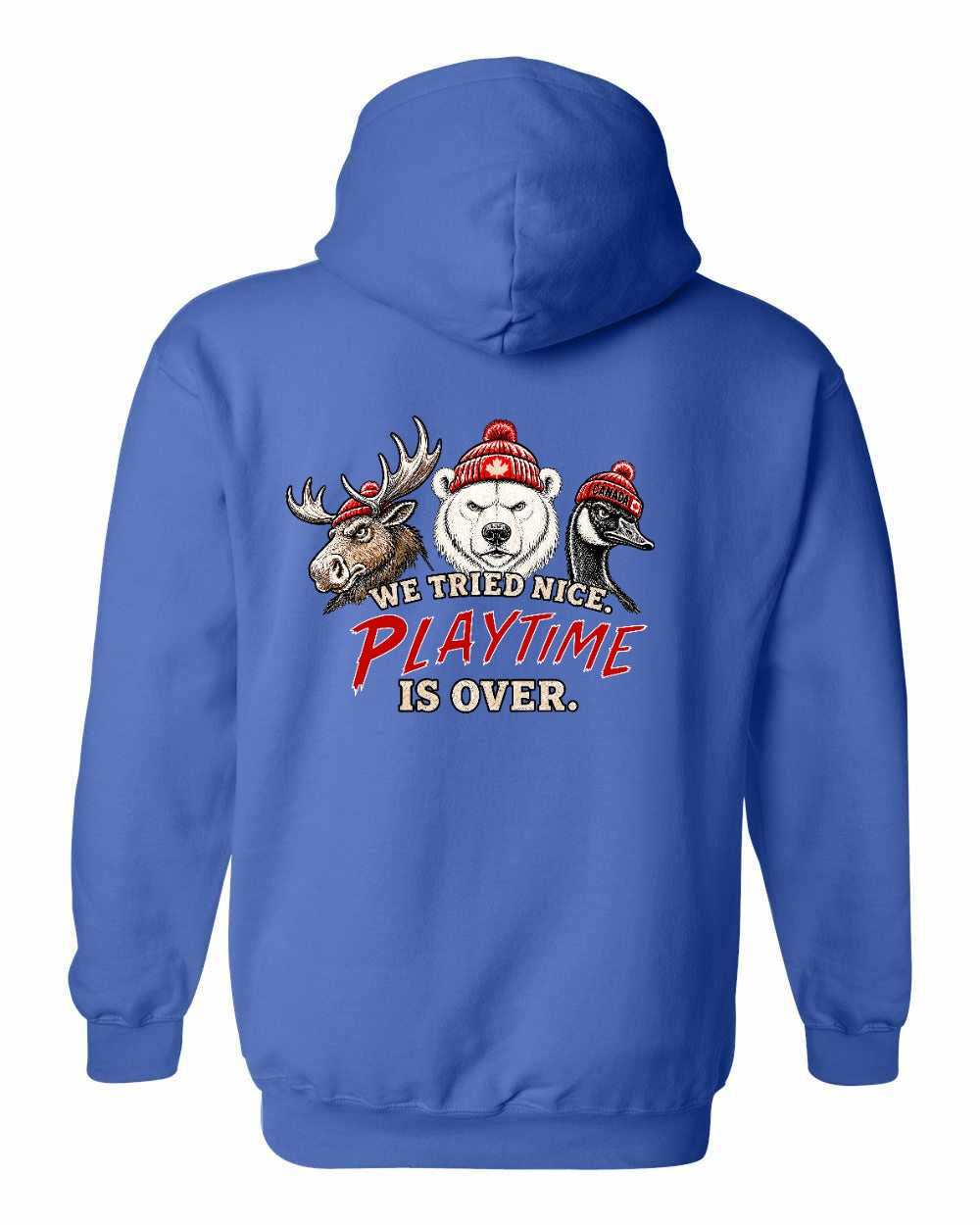 We Tried Nice New Left Chest and Back Pullover Hoodie in Royal - back