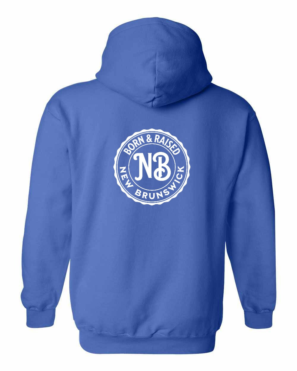 Born & Raised in NB Pullover Hoodie Left Chest and Back - Unisex