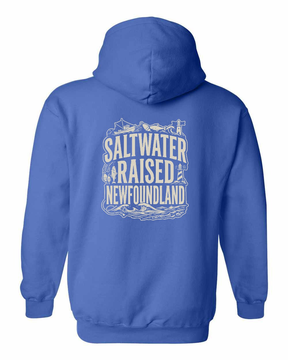 NFLD Saltwater Raised Folk Left Chest and Back Pullover Hoodie - Unisex