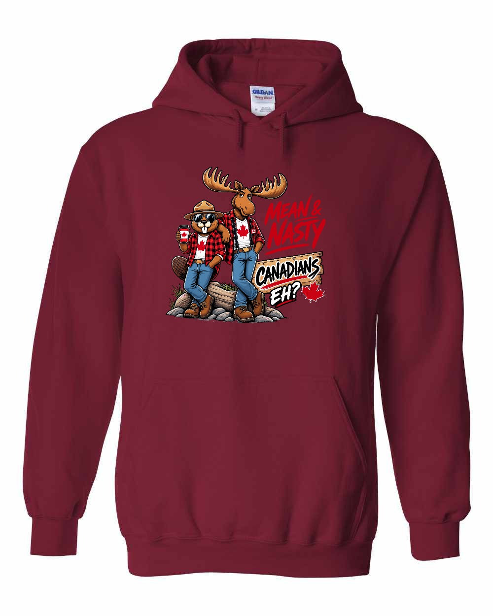 New Mean and Nasty Canadians Pullover Hoodie in Cardinal Red
