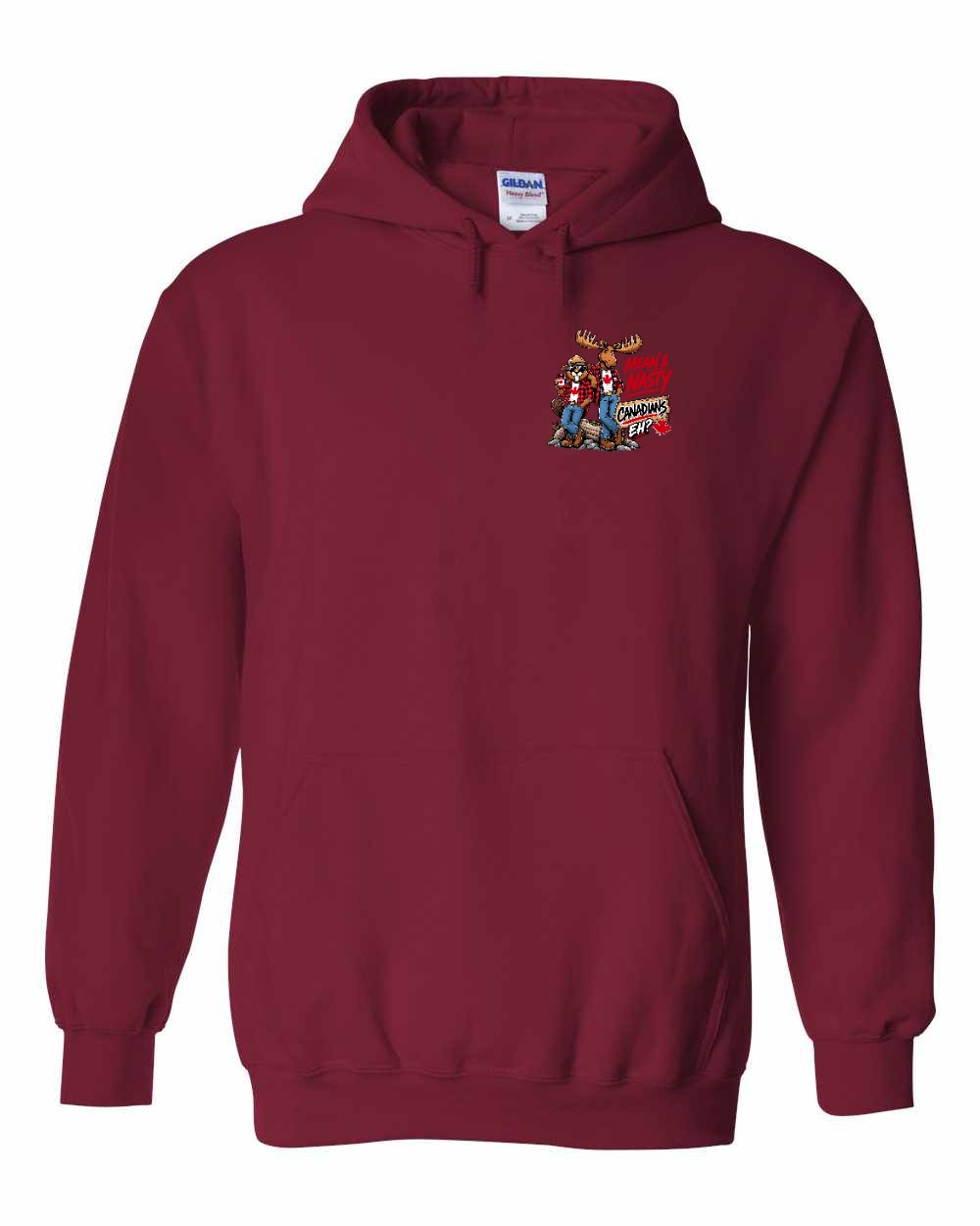 New Mean and Nasty Canadians Left Chest Pullover Hoodie in Cardinal Red