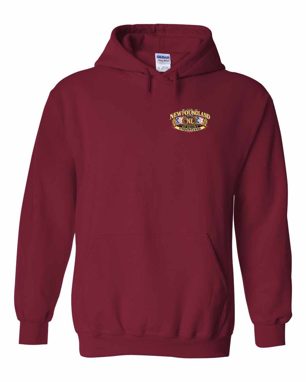 Newfoundland Thing Badge Left Chest and Back Pullover Hoodie in Cardinal Red