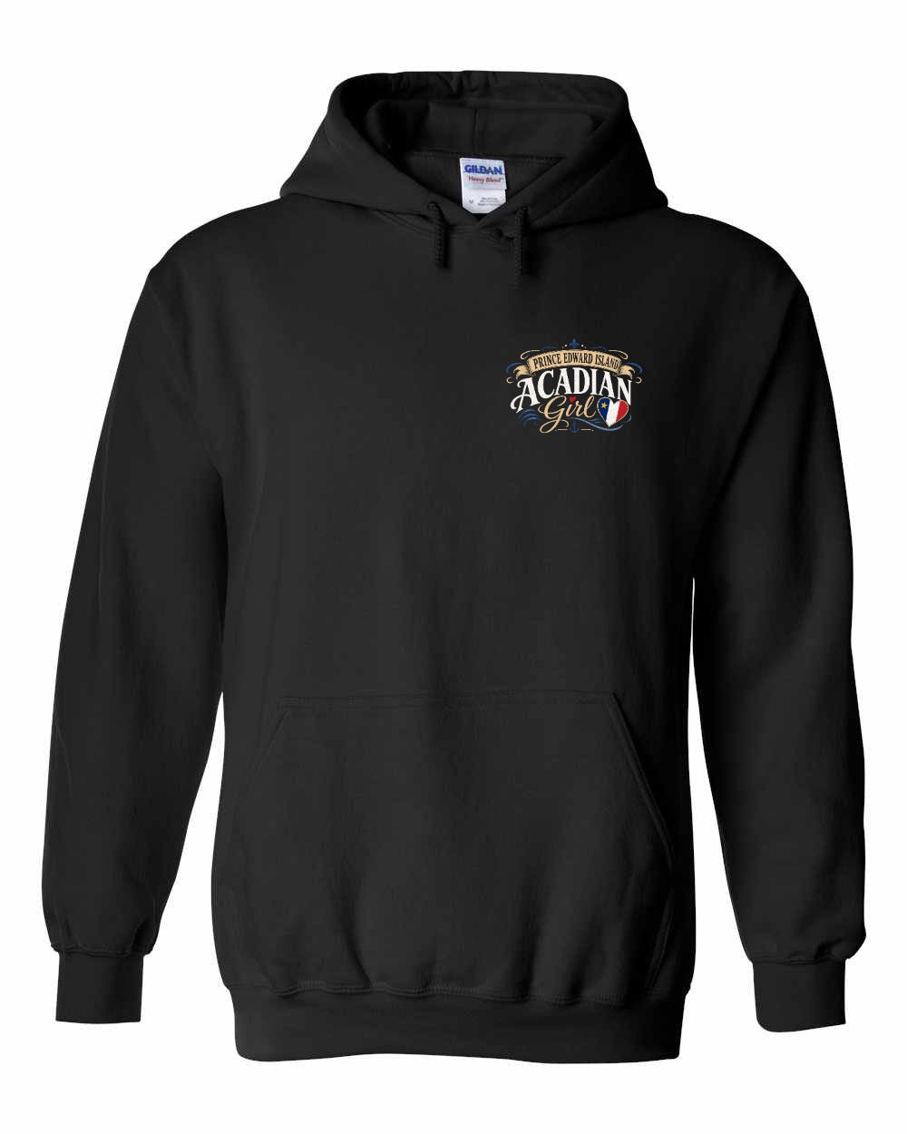 Pei Acadian Girl Left Chest Pullover Hoodie in Black