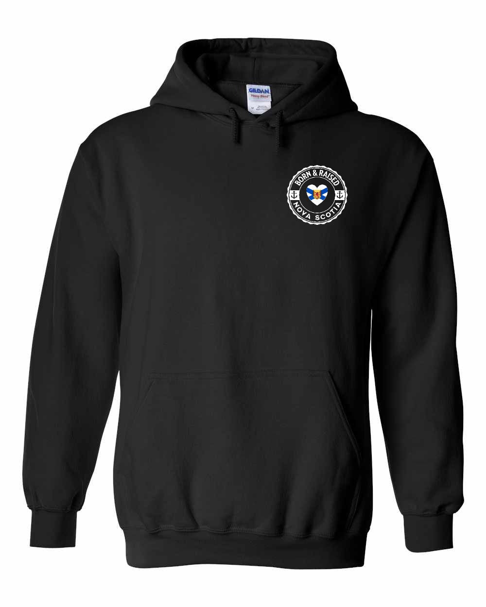 Born and Raised NS Heart Flag Left Chest & Back Pullover Hoodie - Unisex