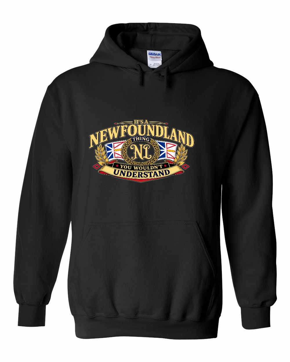 Newfoundland Thing Badge Full Front Pullover Hoodie in Black