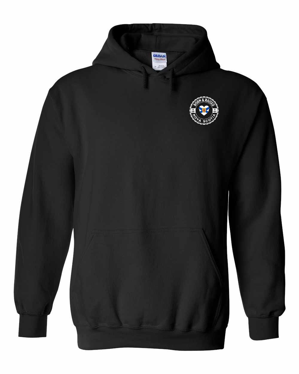 Born and Raised NS Heart Flag Left Chest Pullover Hoodie - Unisex