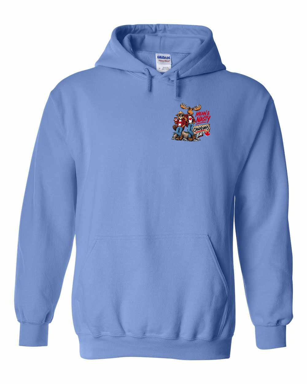 New Mean and Nasty Canadians Left Chest Pullover Hoodie in Carolina Blue