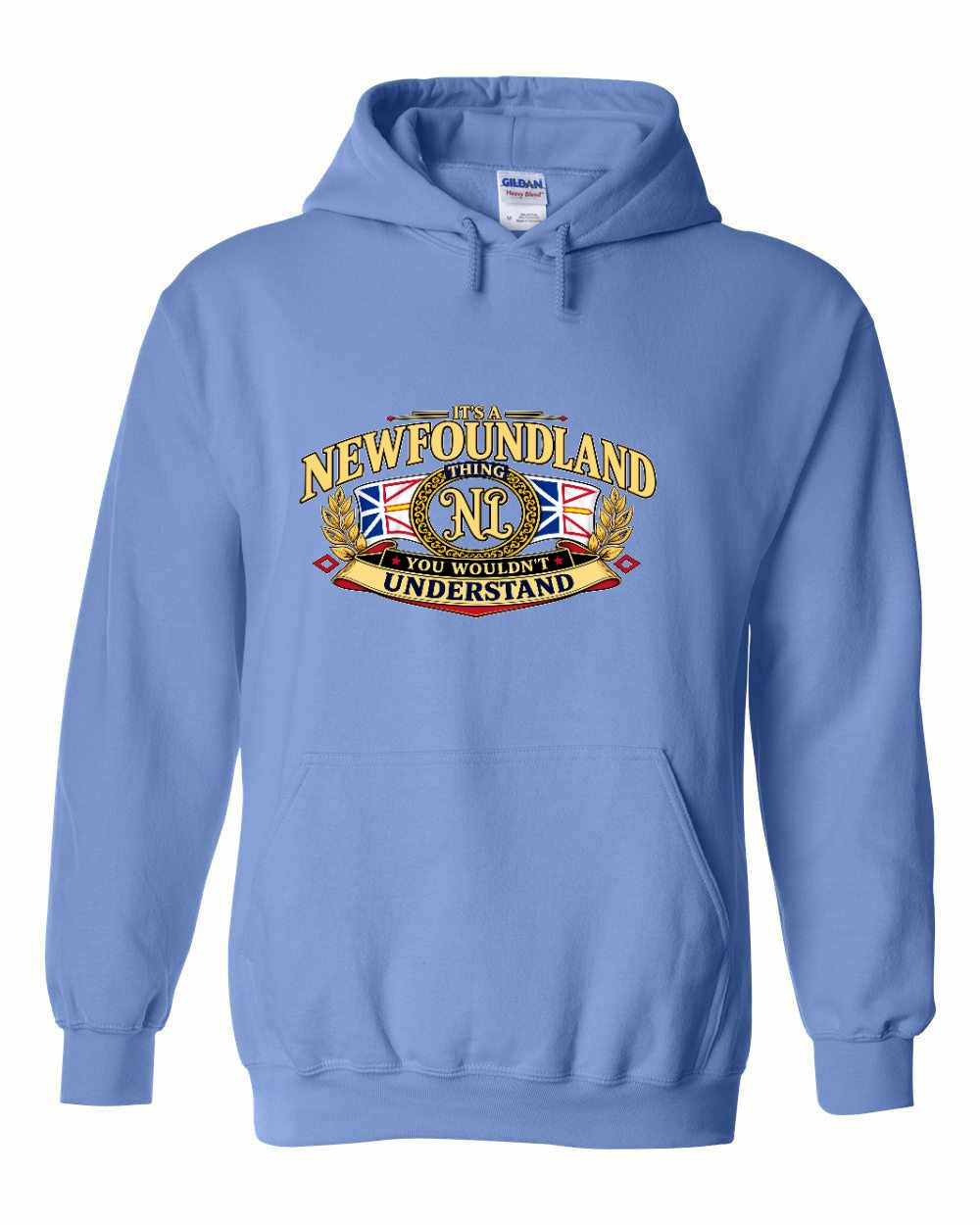 Newfoundland Thing Badge Full Front Pullover Hoodie in Carolina Blue
