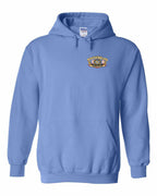 Newfoundland Thing Badge Left Chest and Back Pullover Hoodie in Carolina Blue