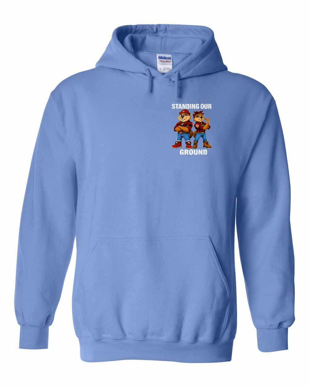 Standing Our Ground Left Chest and Back Pullover Hoodie in Carolina Blue