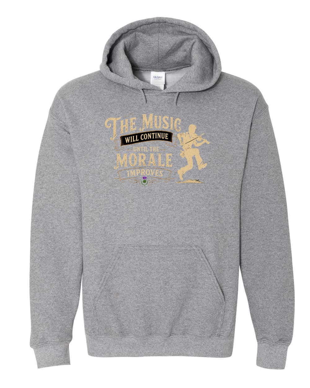 Muisic Will Continue Fiddle Pullover Hoodie in Graphite Heather