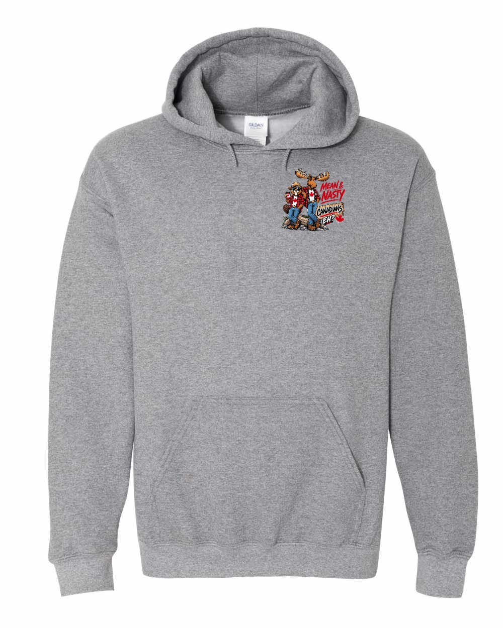 New Mean and Nasty Canadians Left Chest Pullover Hoodie in Graphite Heather