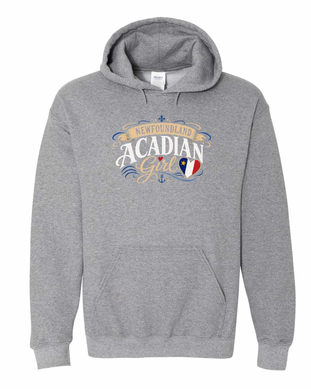 Newfoundland Acadian Girl Pullover Hoodie in Graphite Heather