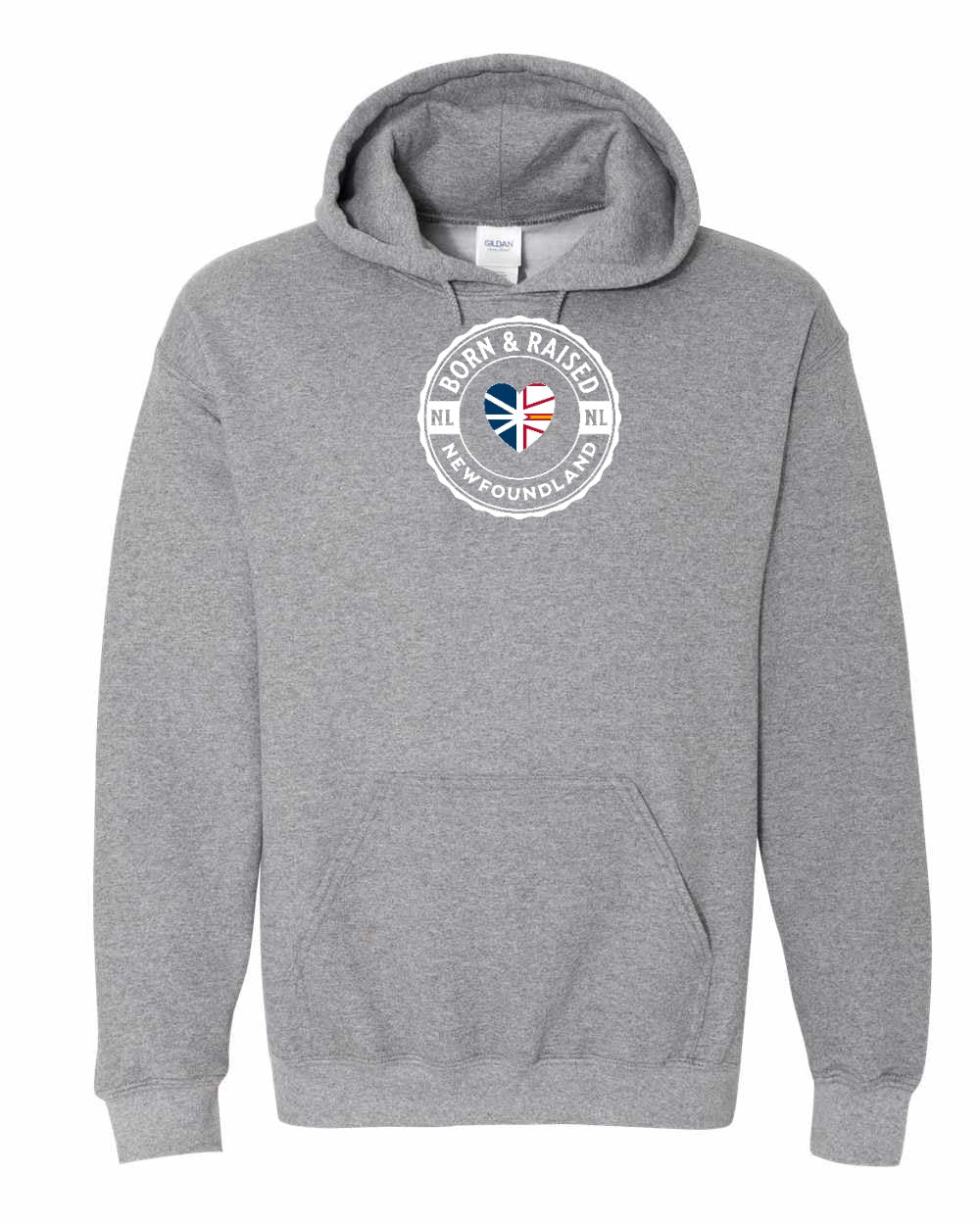 Born and Raised NFLD Heart Flag Pullover Hoodie - Unisex