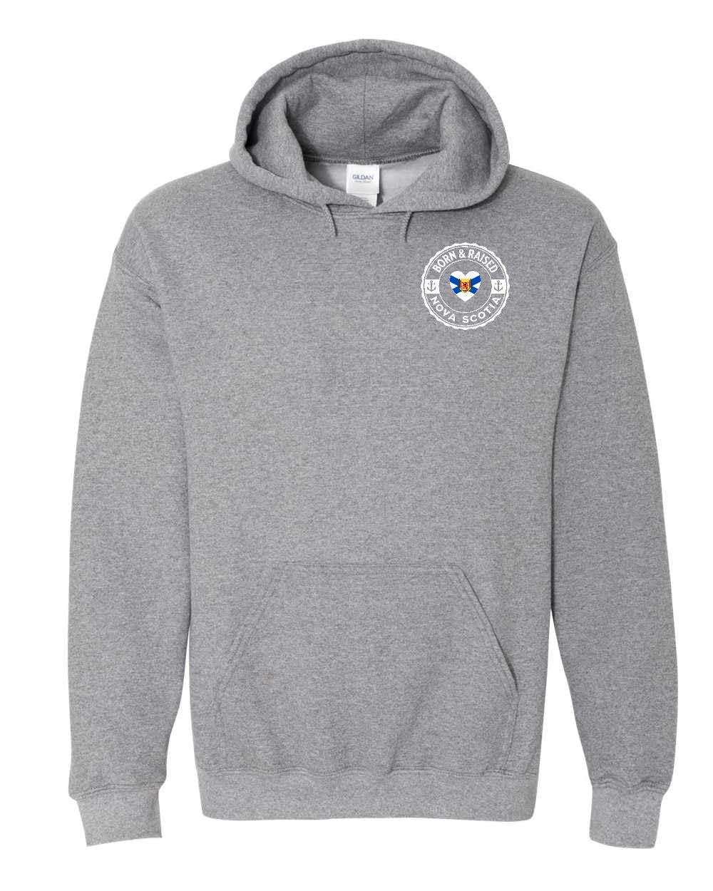 Born and Raised NS Heart Flag Left Chest & Back Pullover Hoodie - Unisex