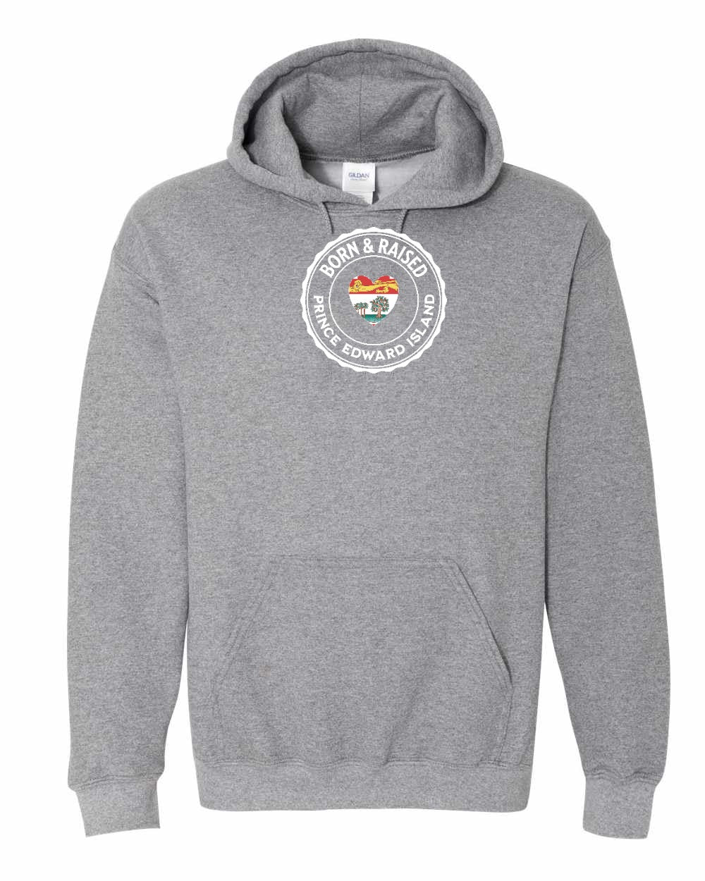 Born and Raised PEI Heart Flag Pullover Hoodie - Unisex