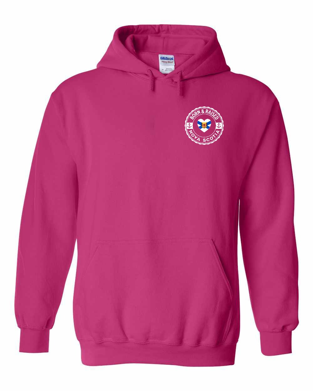 Born and Raised NS Heart Flag Left Chest & Back Pullover Hoodie - Unisex