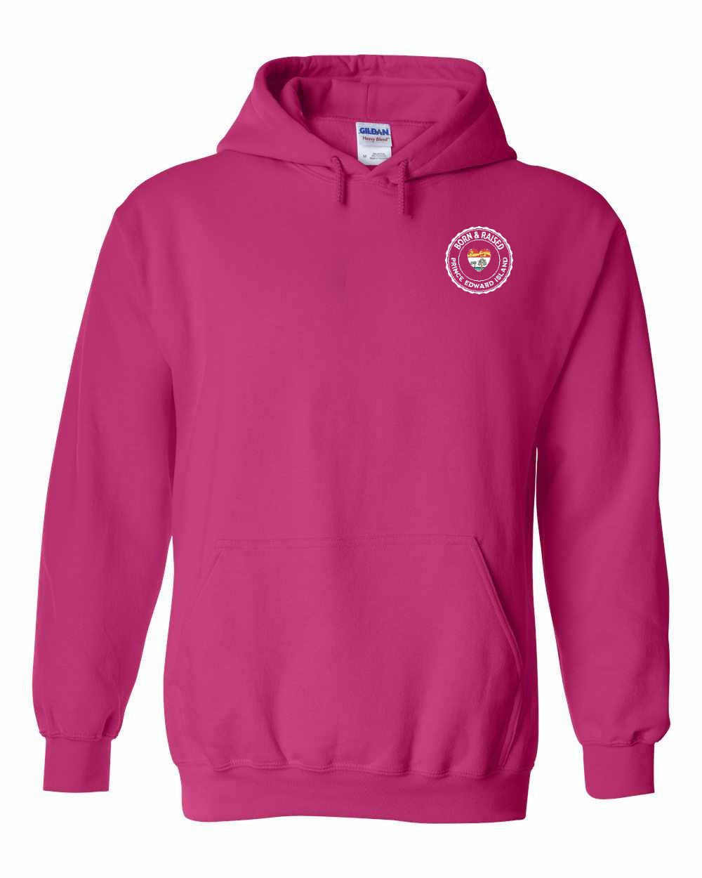 Born and Raised PEI Heart Flag Left Chest Pullover Hoodie - Unisex