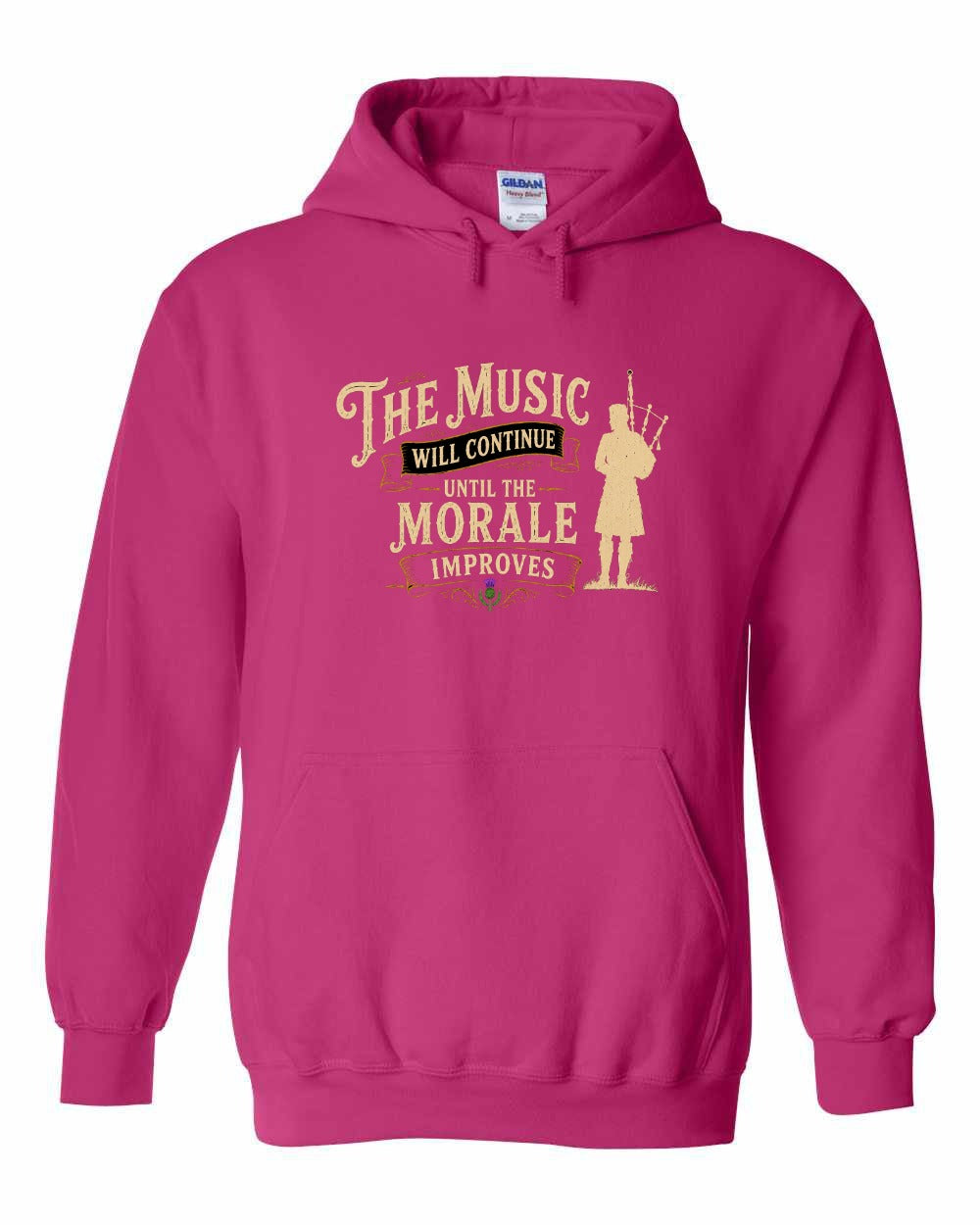 Muisic Will Continue Bagpipes Pullover Hoodie in Heliconia Pink