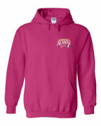Pei Acadian Girl Left Chest Pullover Hoodie in Heliconia Pink