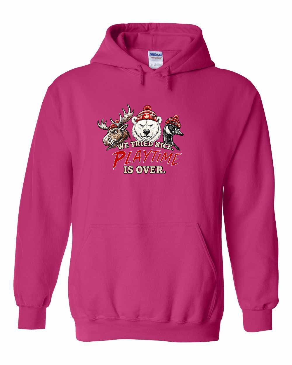 We Tried Nice New Full Front Pullover Hoodie in Heliconia Pink