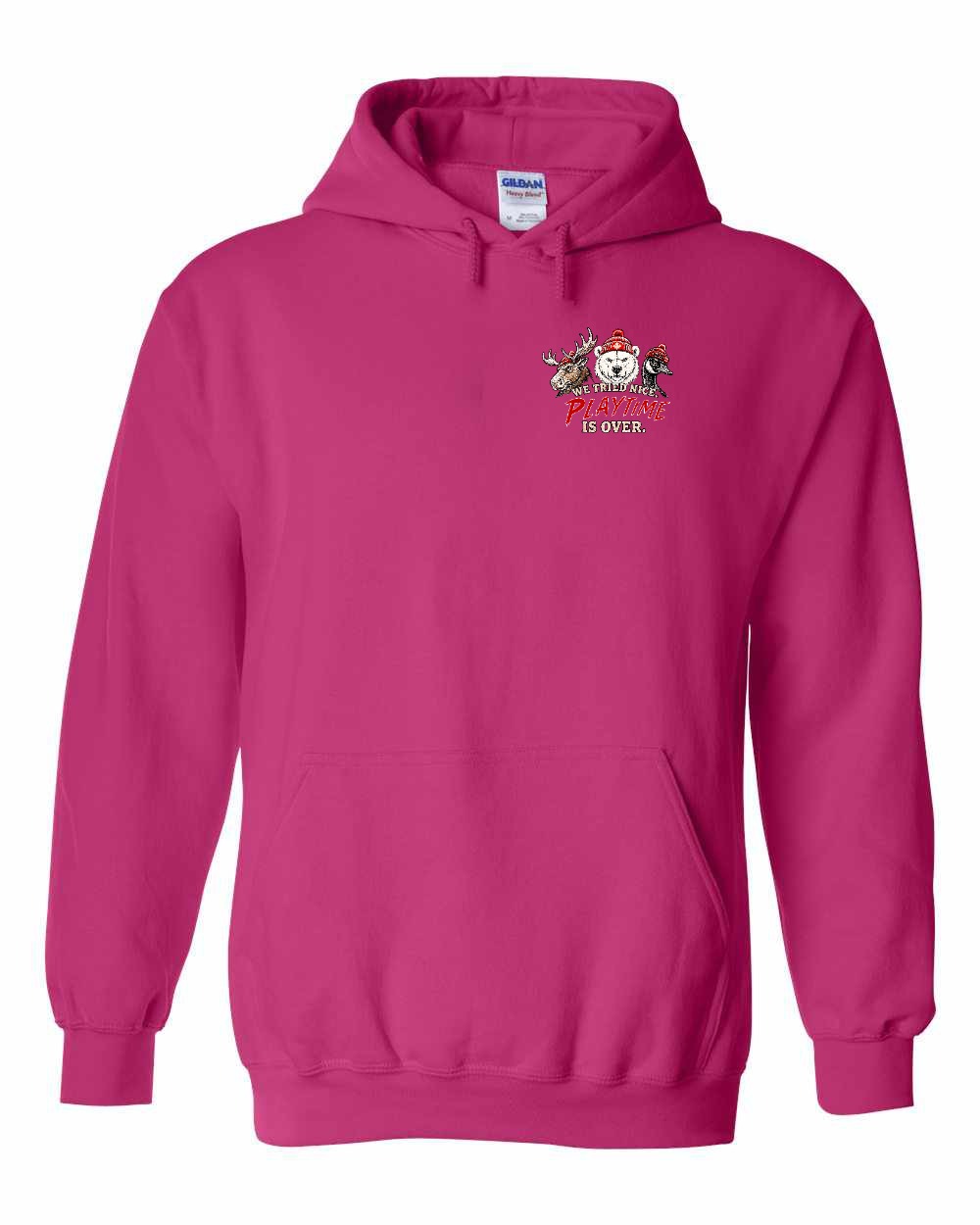 We Tried Nice New Left Chest and Back Pullover Hoodie in Heliconia Pink