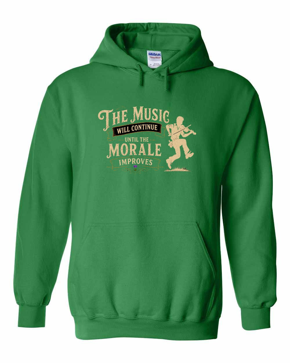 Muisic Will Continue Fiddle Pullover Hoodie in Irish Green