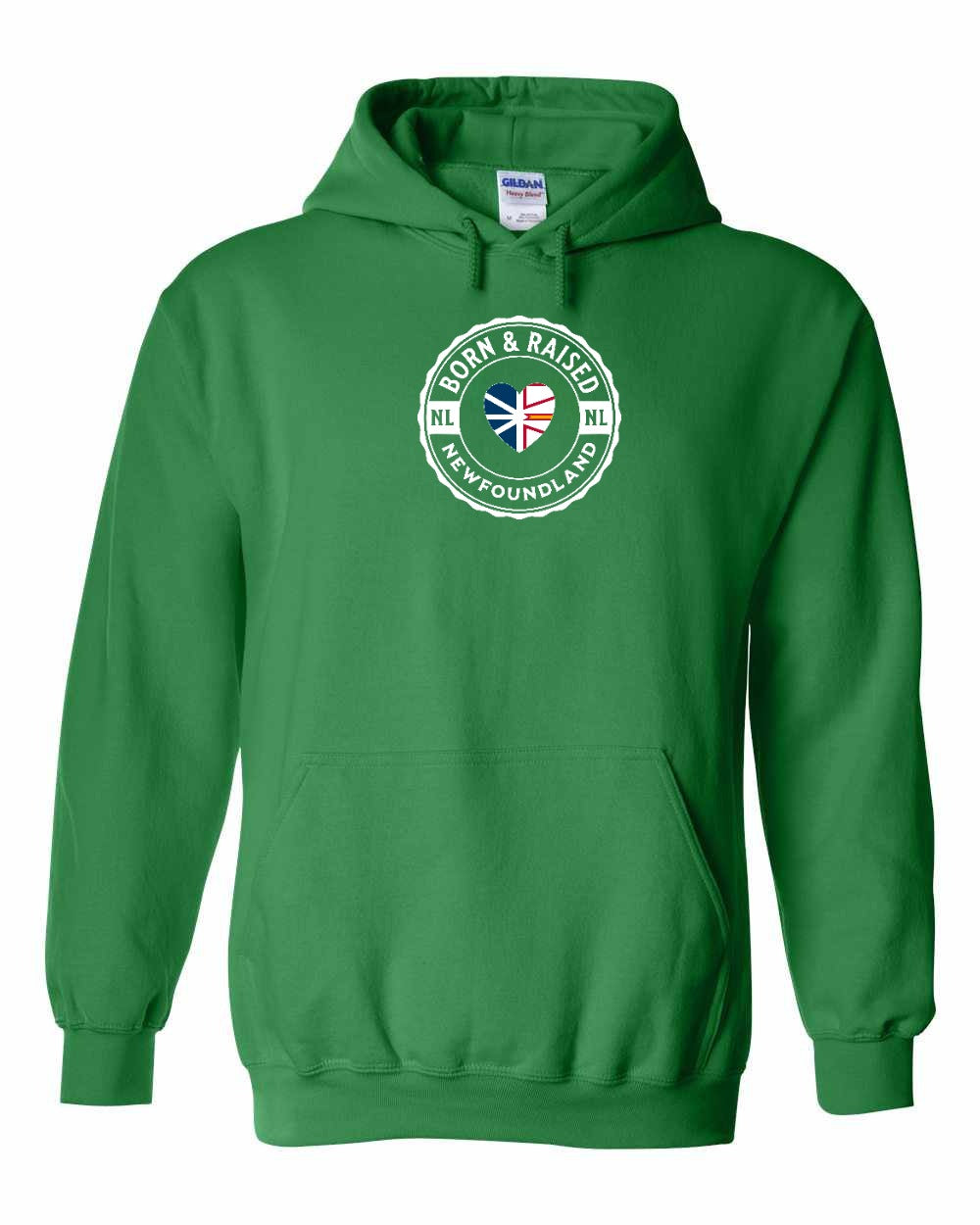 Born and Raised NFLD Heart Flag Pullover Hoodie - Unisex