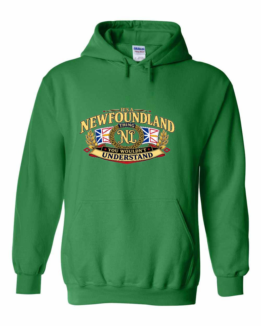 Newfoundland Thing Badge Full Front Pullover Hoodie in Irish Green