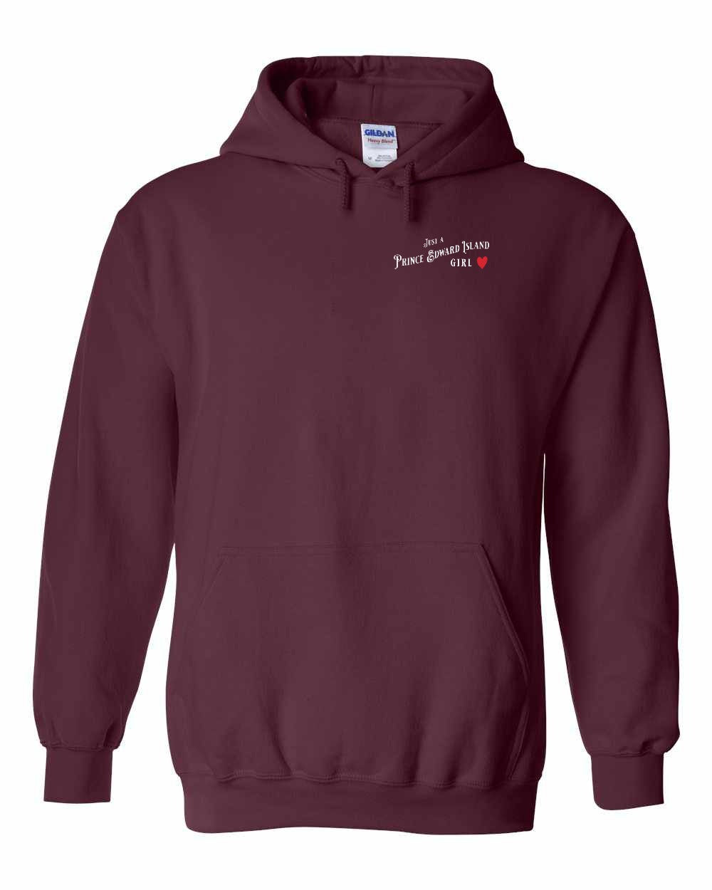 Just a PEI girl red heart Left Chest pullover hoodie - Unisex